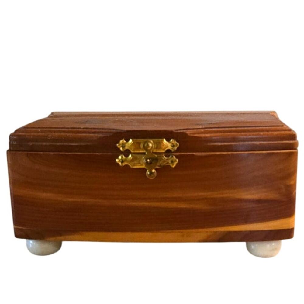 Vintage Cedar Wooden Trinket Box Chest Keepsake Box Clasp Lock 6x4x3